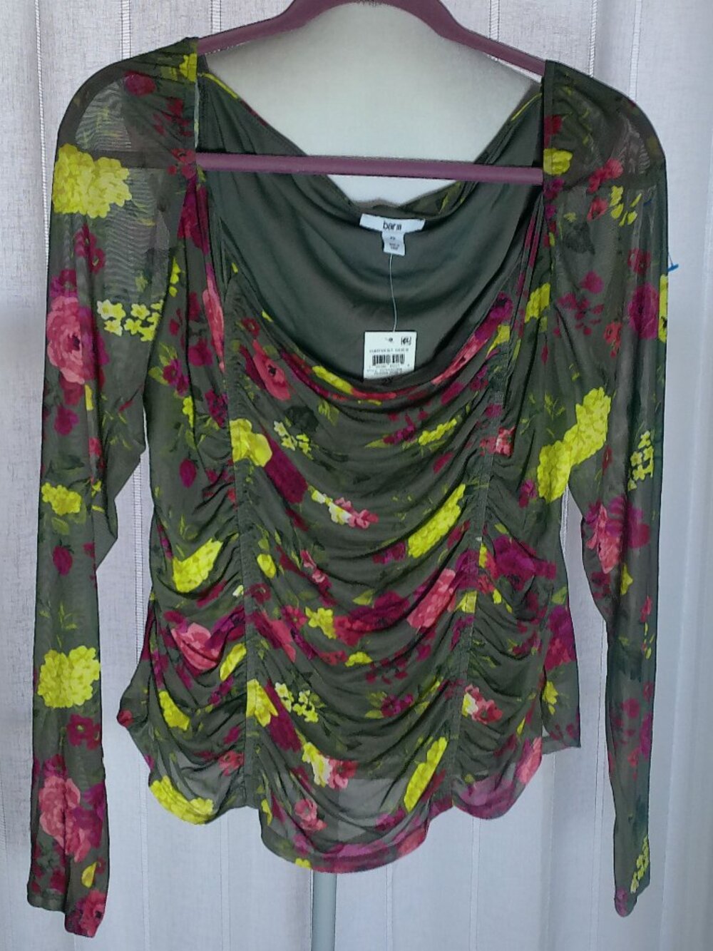 BAR III Blouse Olive Green w/Yellow & Red Floral Print NWT 2X